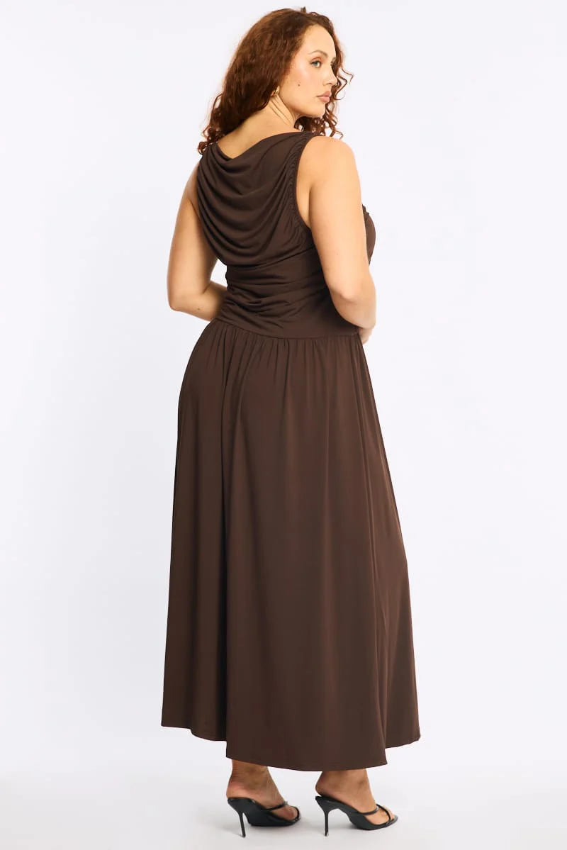 Brown Maxi Dress Sleeveless Ruched - Image 5