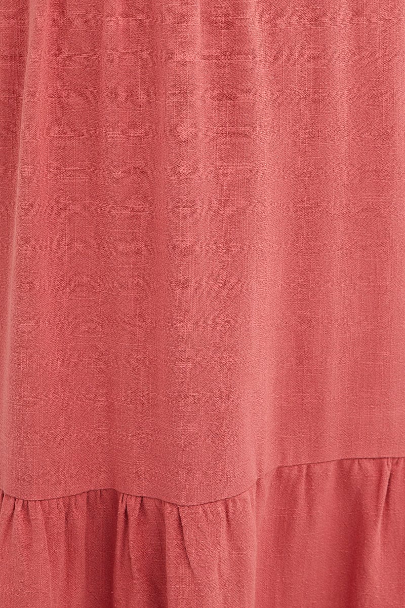 Brown Maxi Dress Sleeveless Tiered Linen Blend - Image 6