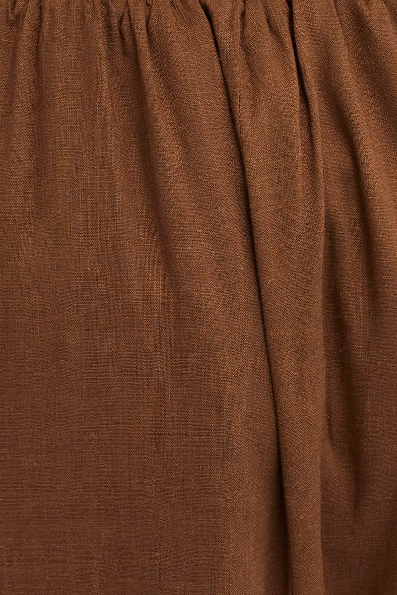 Brown Maxi Skirt Button Front Tie Waist - Image 6