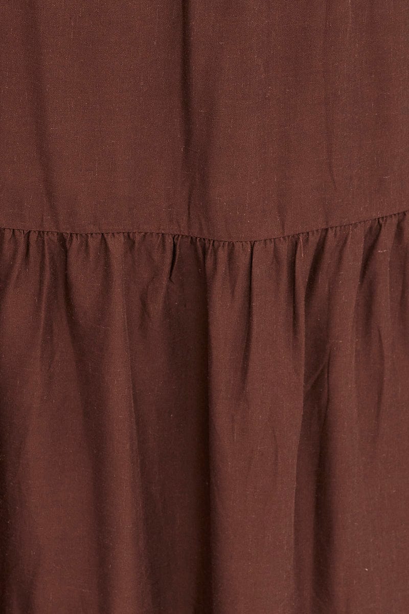 Brown Maxi Skirt Shirred Waist Tiered - Image 6