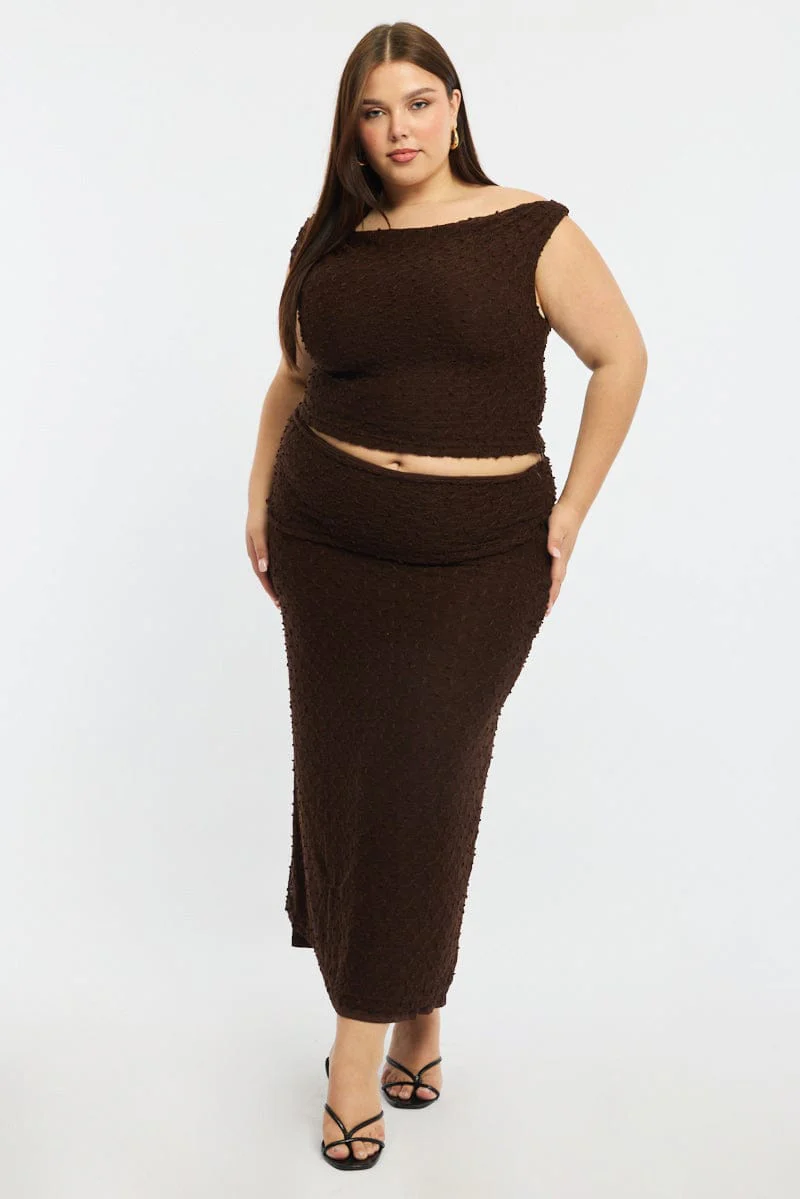 Brown Maxi Skirt Textured