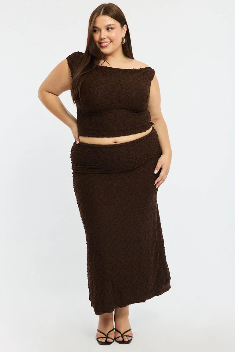 Brown Maxi Skirt Textured - Image 3