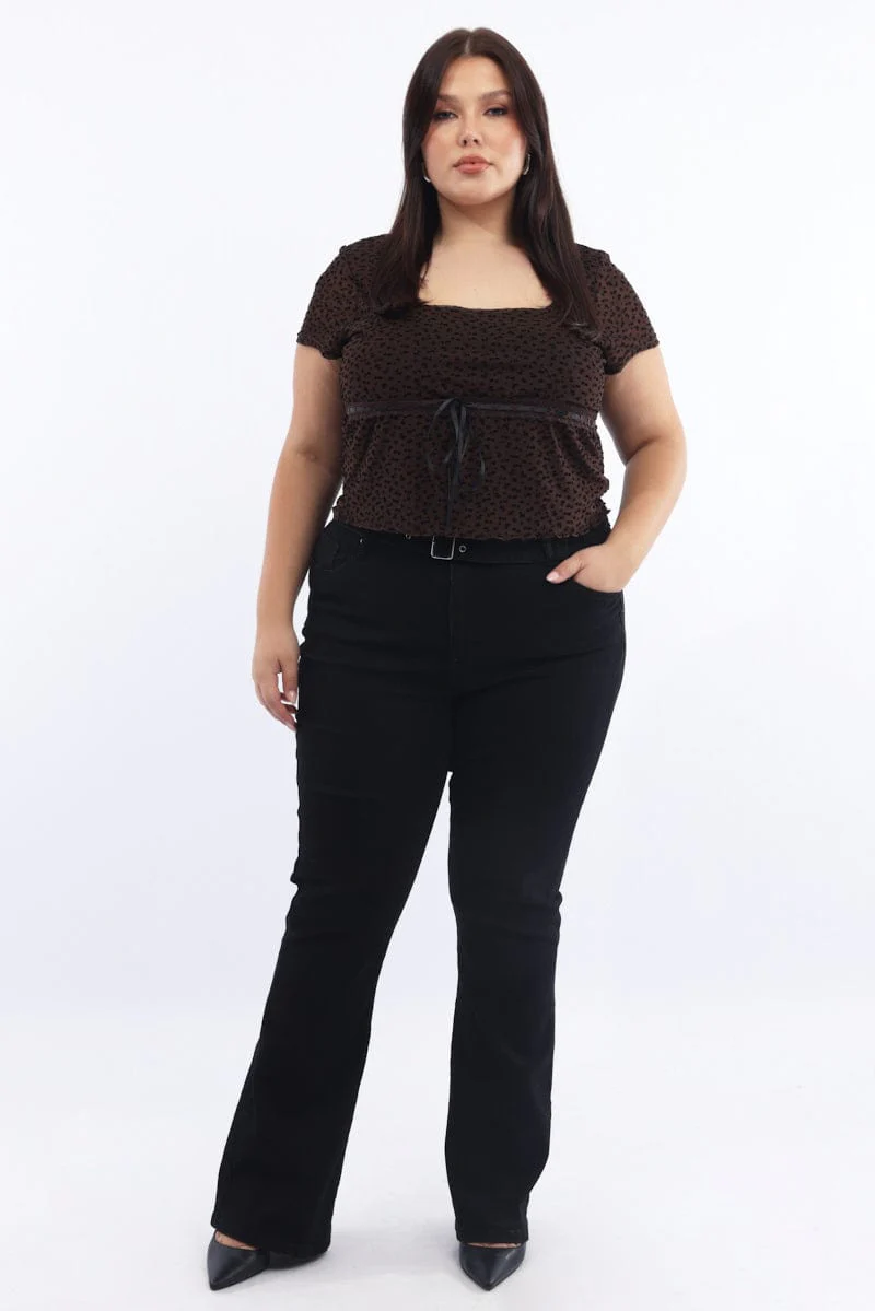 Brown Mesh Top Burn Out Short Sleeve - Image 2