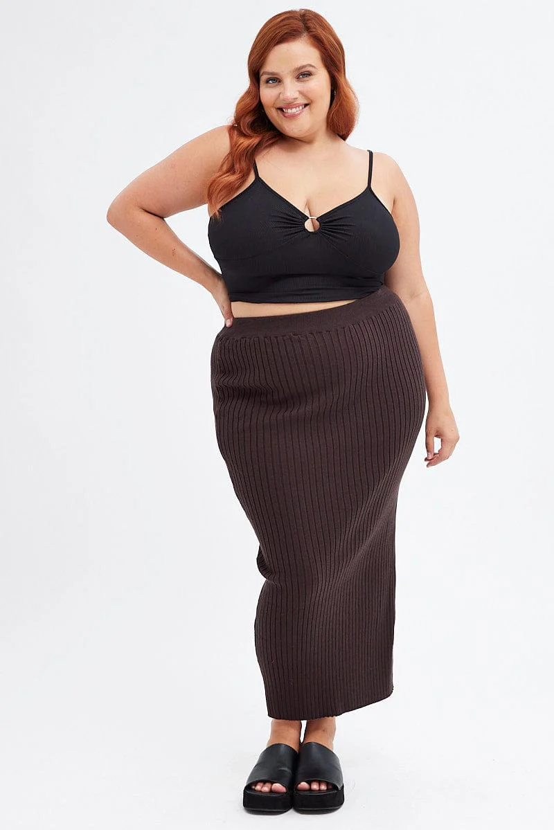 Brown Midi Bodycon Skirt Knit - Image 3