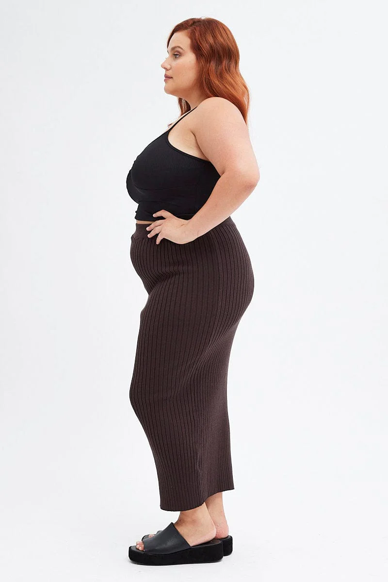 Brown Midi Bodycon Skirt Knit - Image 4