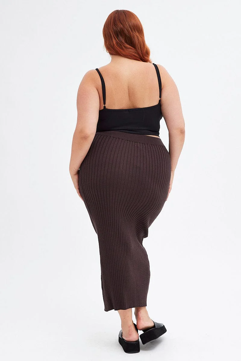 Brown Midi Bodycon Skirt Knit - Image 5