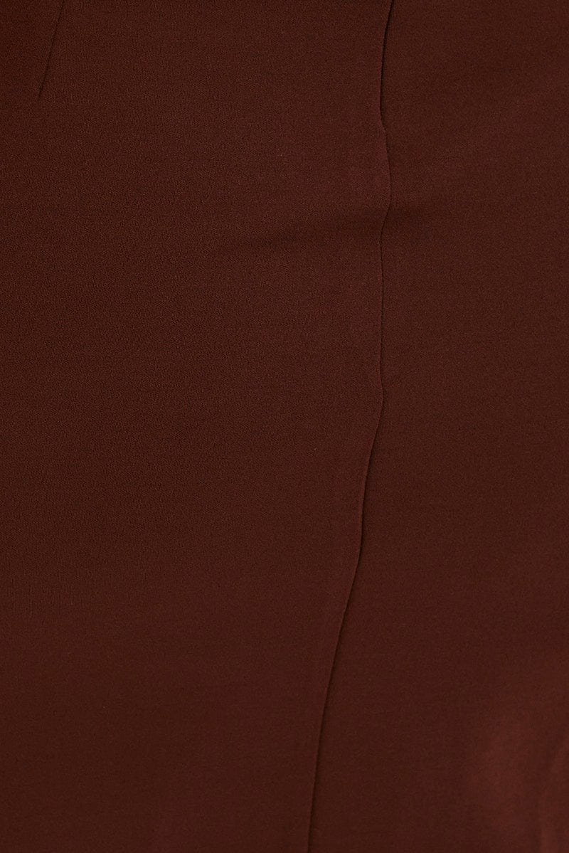 Brown Midi Dress Shoestring Strap Fitted Stretch Crepe - Image 6