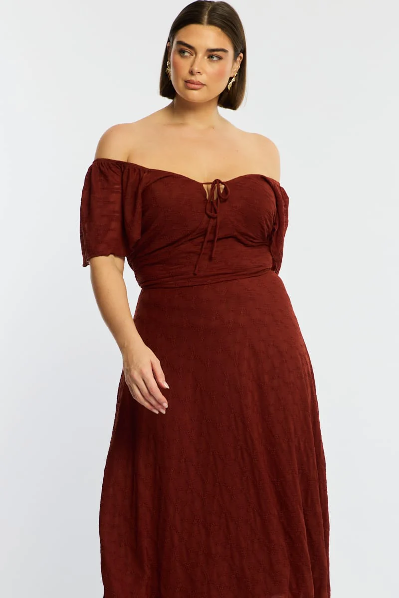 Brown Midi Dress Short Sleeve Lace - Image 3