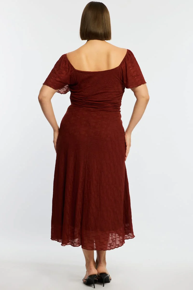 Brown Midi Dress Short Sleeve Lace - Image 6