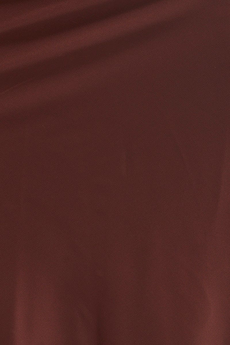 Brown Midi Satin Skirt Elastic Waist - Image 6