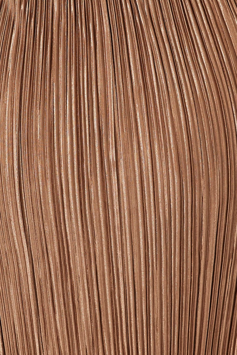 Brown Midi Skirt Side Split Plisse - Image 6