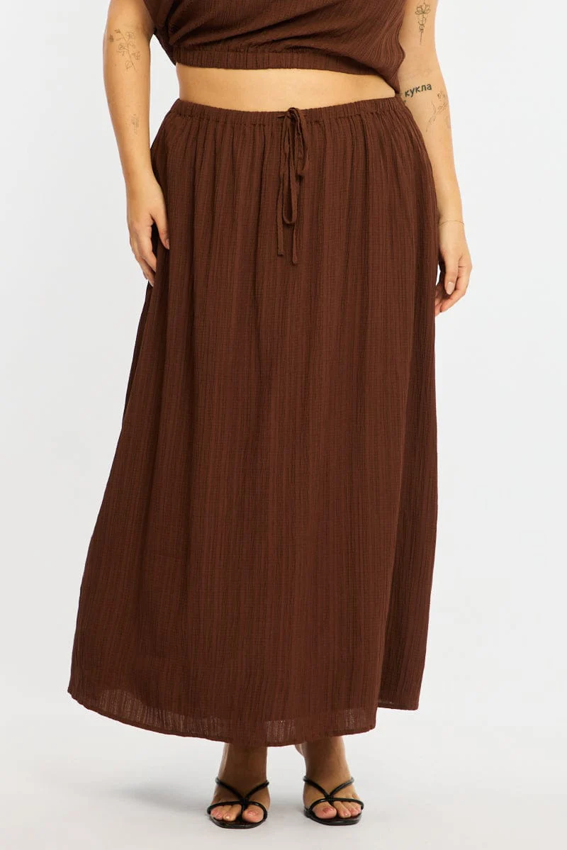 Brown Midi Skirt Textured - Image 3