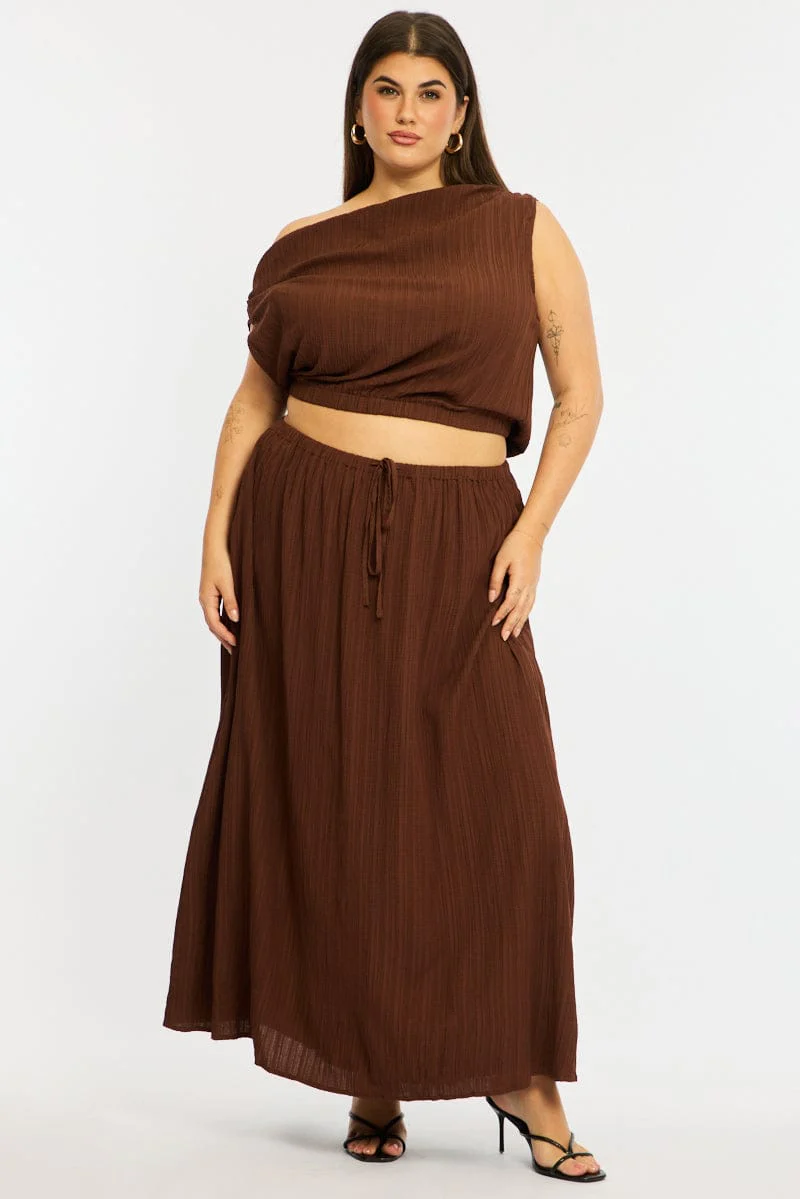 Brown Midi Skirt Textured - Image 4