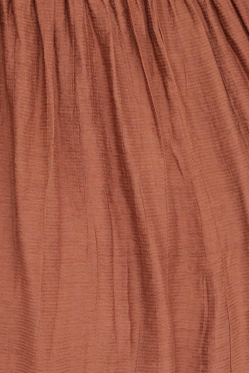 Brown Mini Dress Gather Waist Frill Hem - Image 6