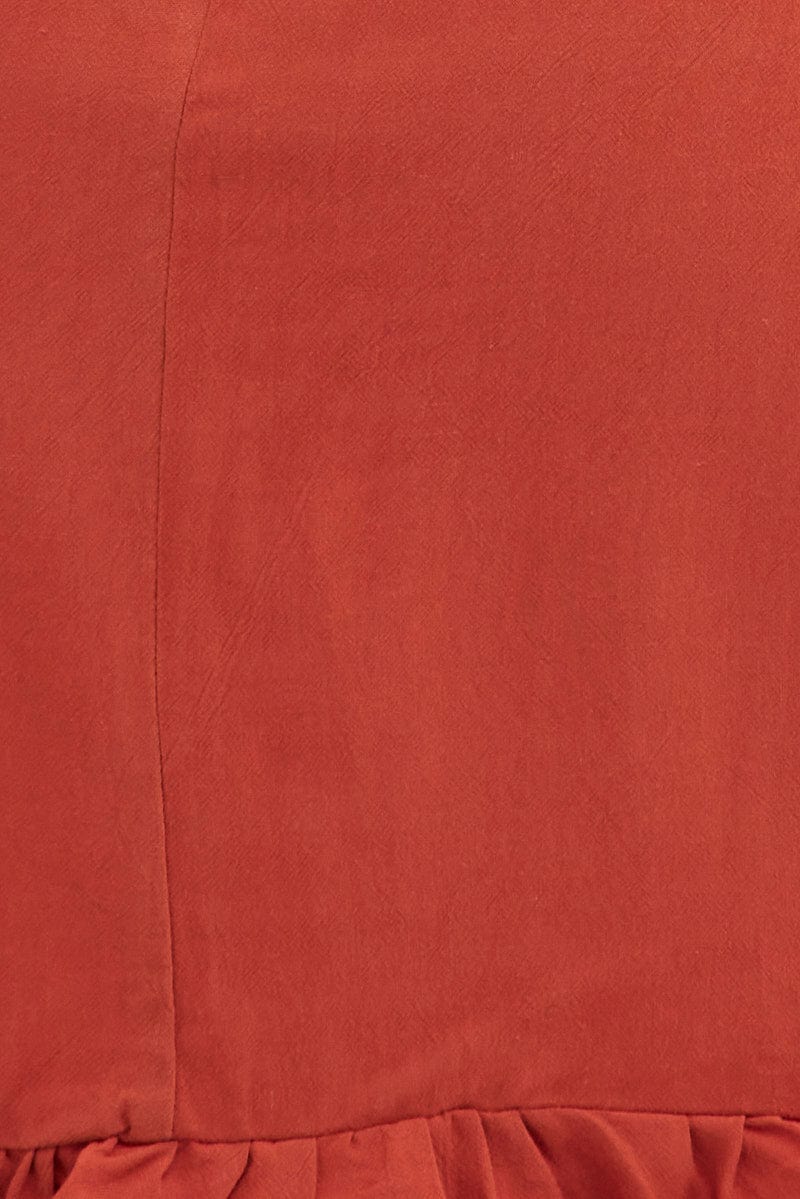 Brown Mini Dress Short Puff Sleeve Faux Wrap - Image 6