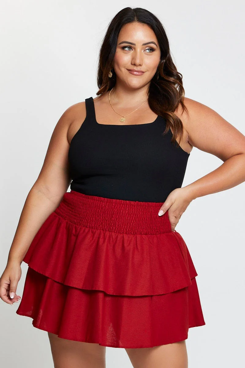 Brown Mini Skater Skirt Tie