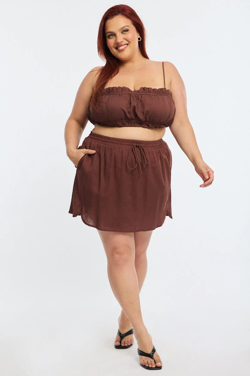 Brown Mini Skort Linen Blend - Image 3