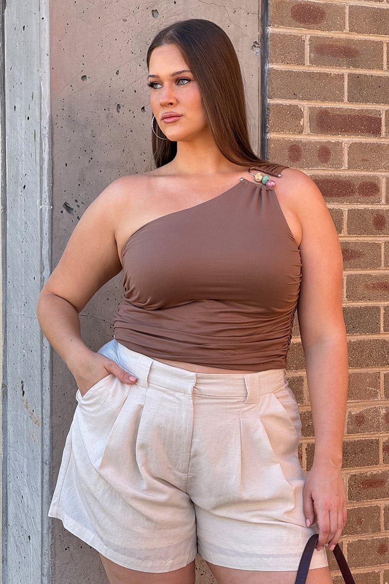 Brown One Shoulder Top