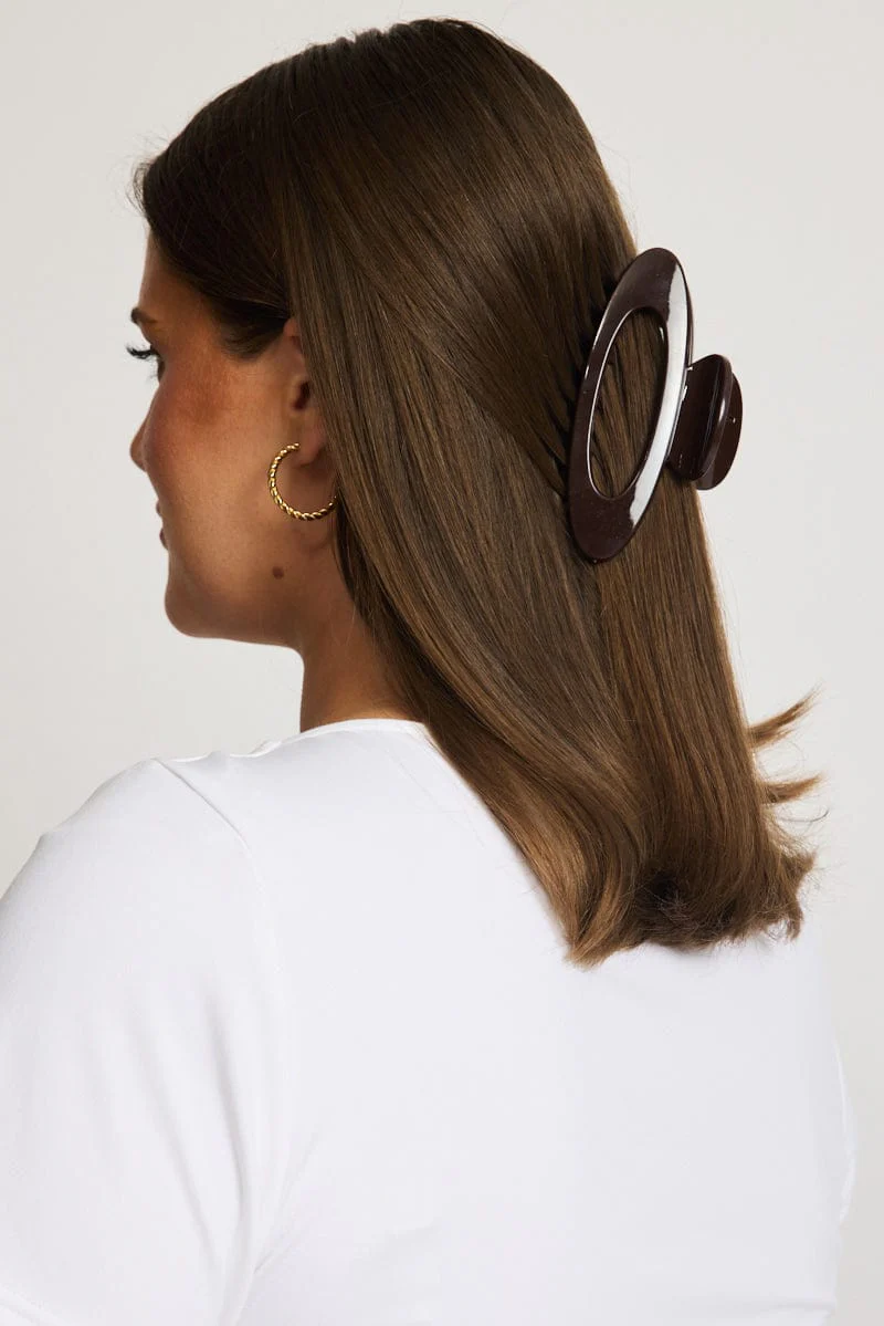 Brown Oval Hair Claw Clip