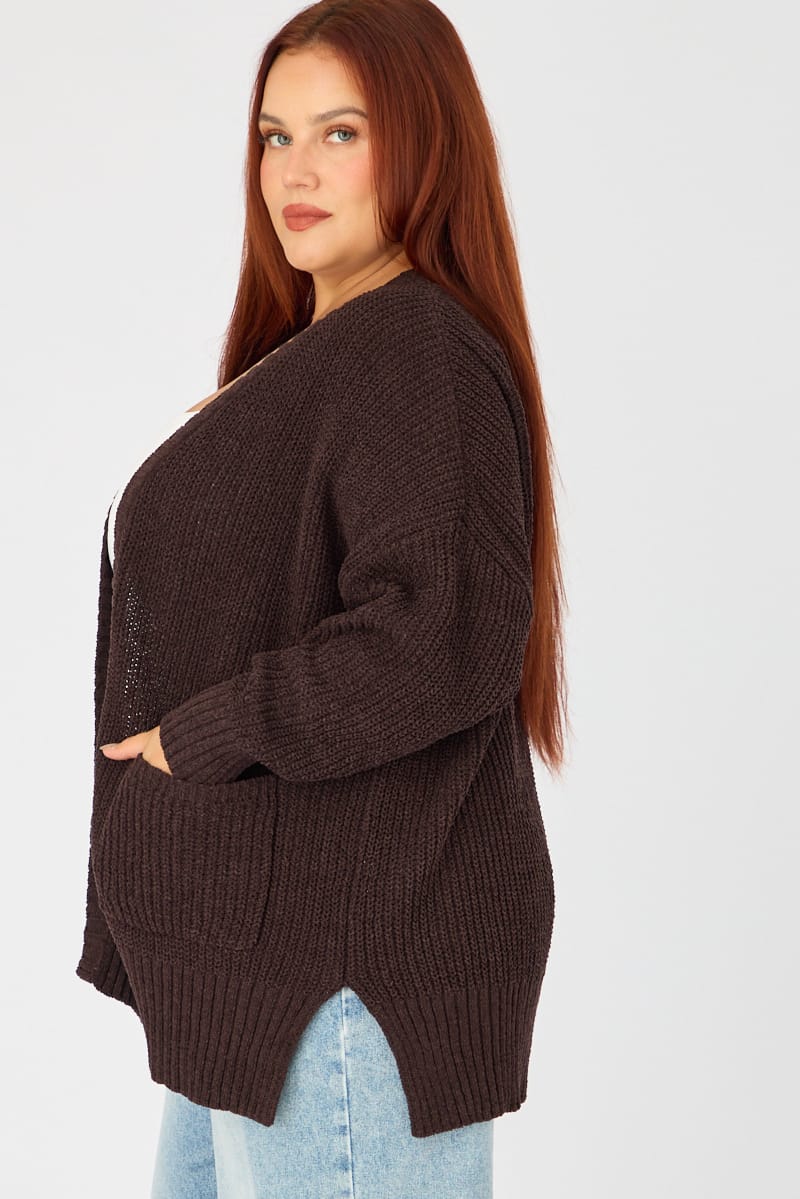 Brown Oversized Cardigan Long Sleeve Chenille - Image 5