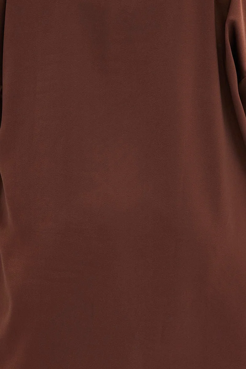 Brown Oversized Shirt Satin Long Sleeve - Image 6