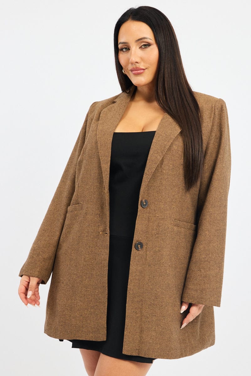 Brown Oversized Single Breasted Longline Coat