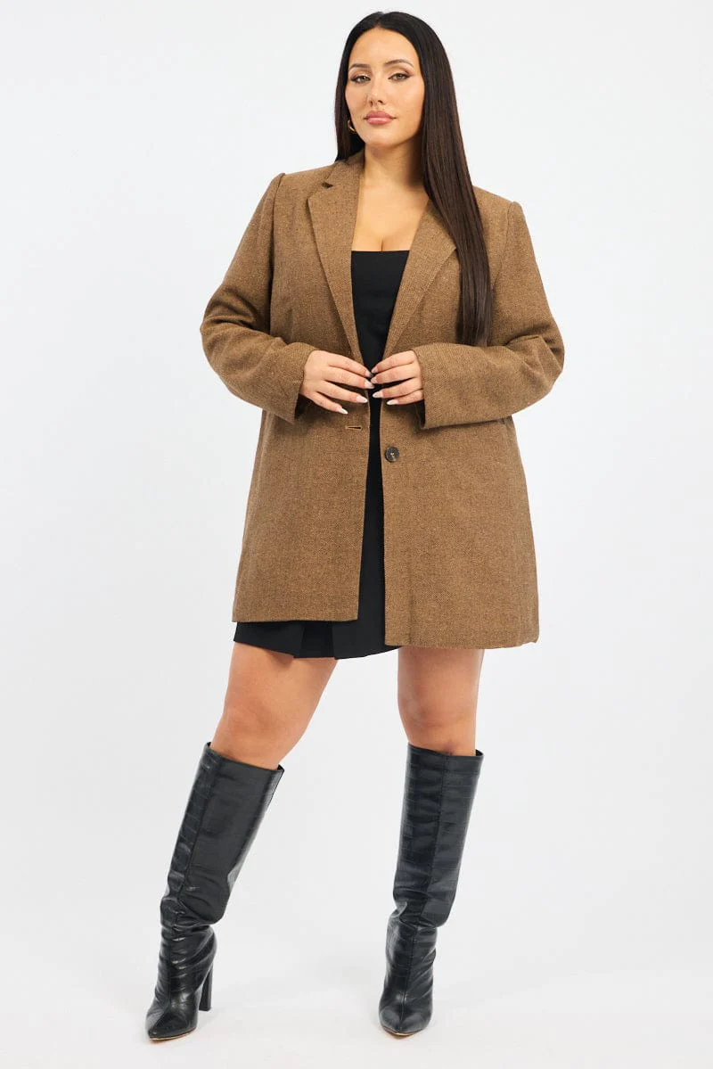 Brown Oversized Single Breasted Longline Coat - Image 2