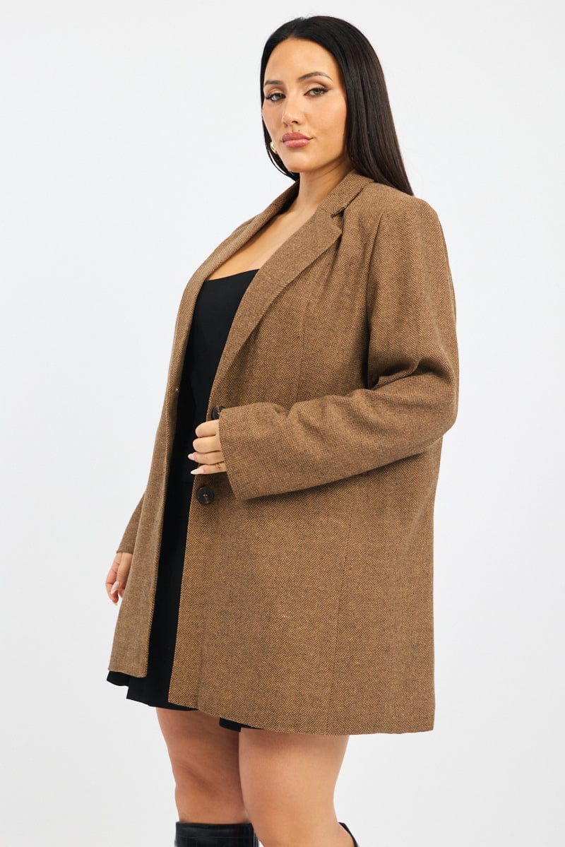 Brown Oversized Single Breasted Longline Coat - Image 3
