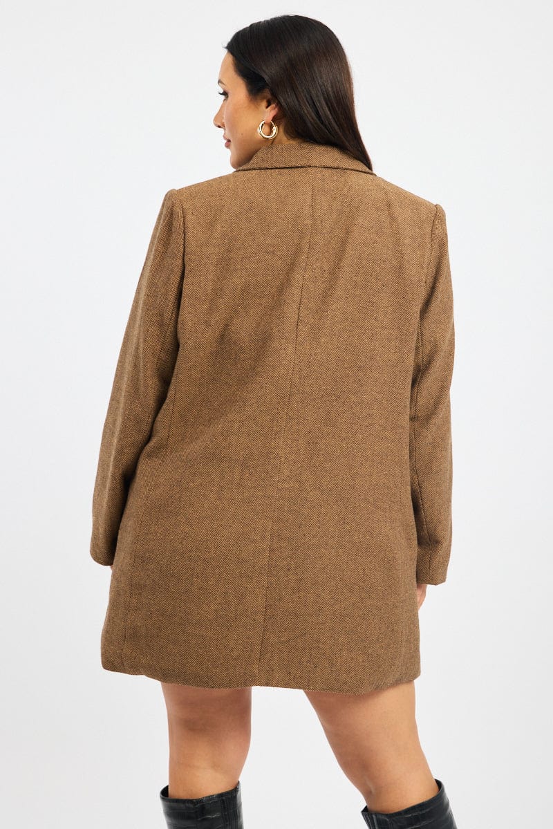 Brown Oversized Single Breasted Longline Coat - Image 4