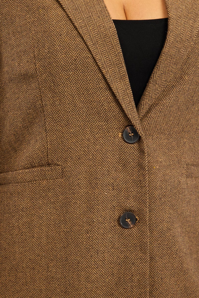 Brown Oversized Single Breasted Longline Coat - Image 5