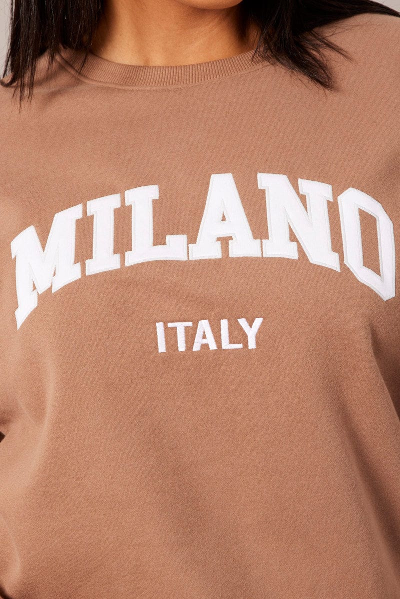 Brown Oversized Sweater Long Sleeve Crew Neck - Image 6