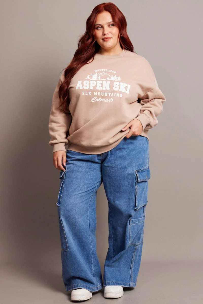 Brown Oversized Sweater Long Sleeve Crew Neck - Image 2