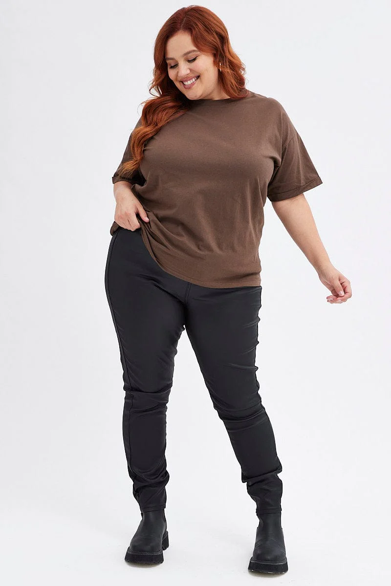 Brown Oversized T-shirt Short Sleeve Crew Neck - Image 2