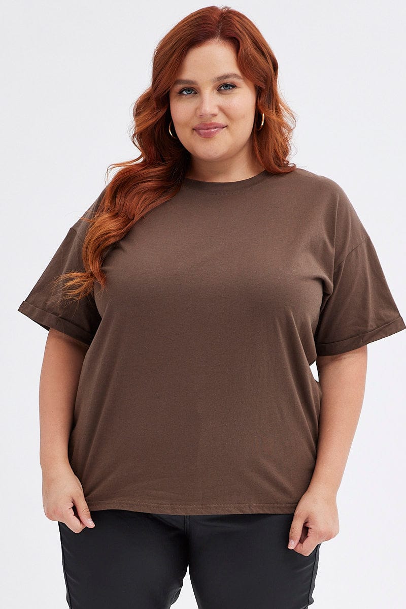 Brown Oversized T-shirt Short Sleeve Crew Neck - Image 3