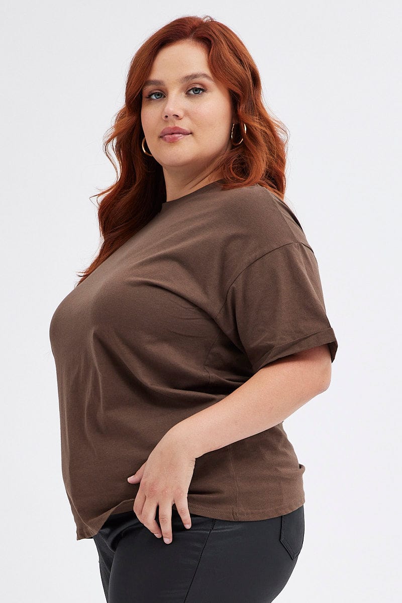 Brown Oversized T-shirt Short Sleeve Crew Neck - Image 4