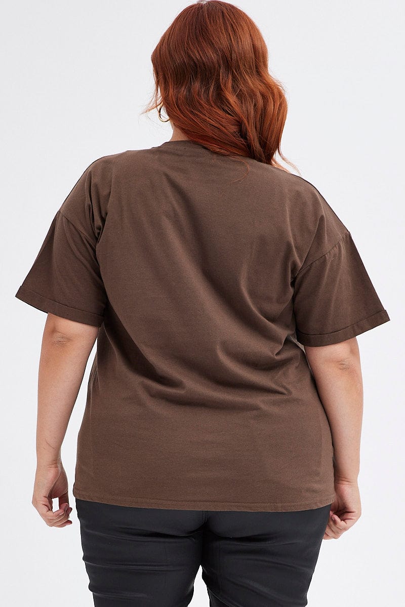 Brown Oversized T-shirt Short Sleeve Crew Neck - Image 5