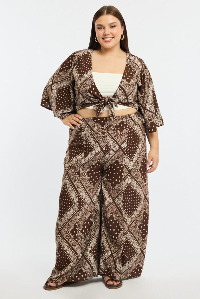 Brown Paisley Tie Up Bolero Short Sleeve - Image 2