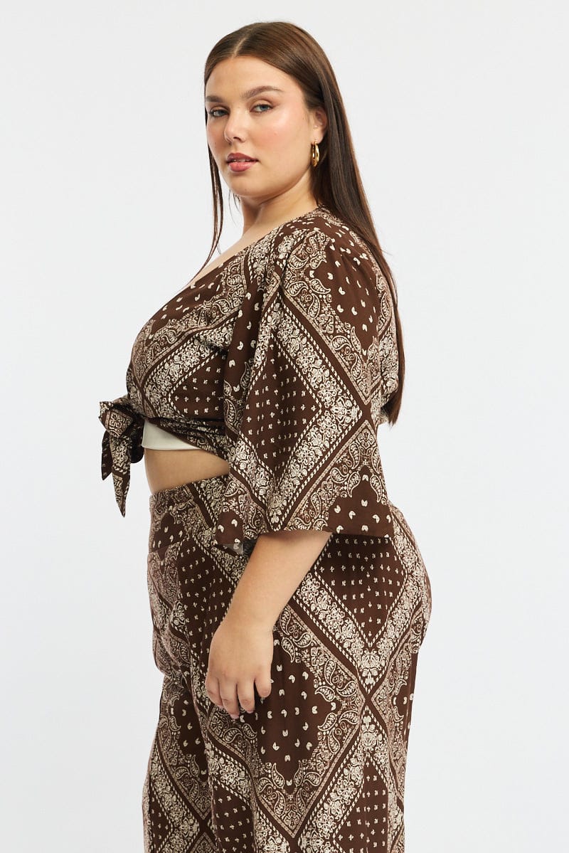 Brown Paisley Tie Up Bolero Short Sleeve - Image 3