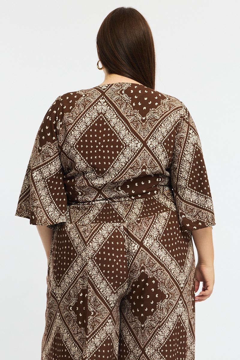 Brown Paisley Tie Up Bolero Short Sleeve - Image 4