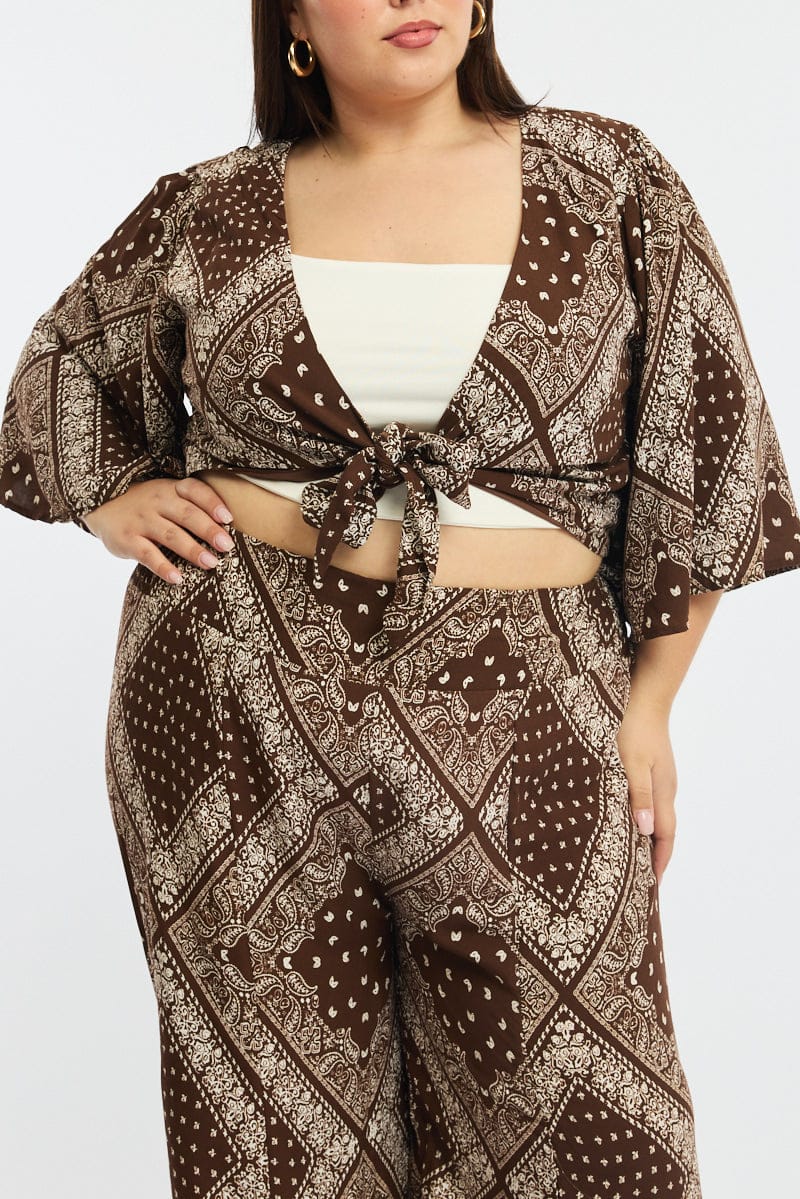 Brown Paisley Tie Up Bolero Short Sleeve - Image 5