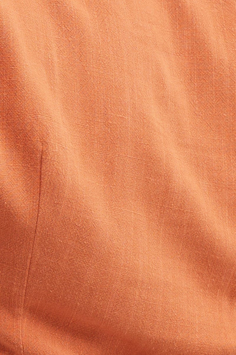 Brown Paprika Short Sleeve Linen Blend Tie Front Shirt - Image 6