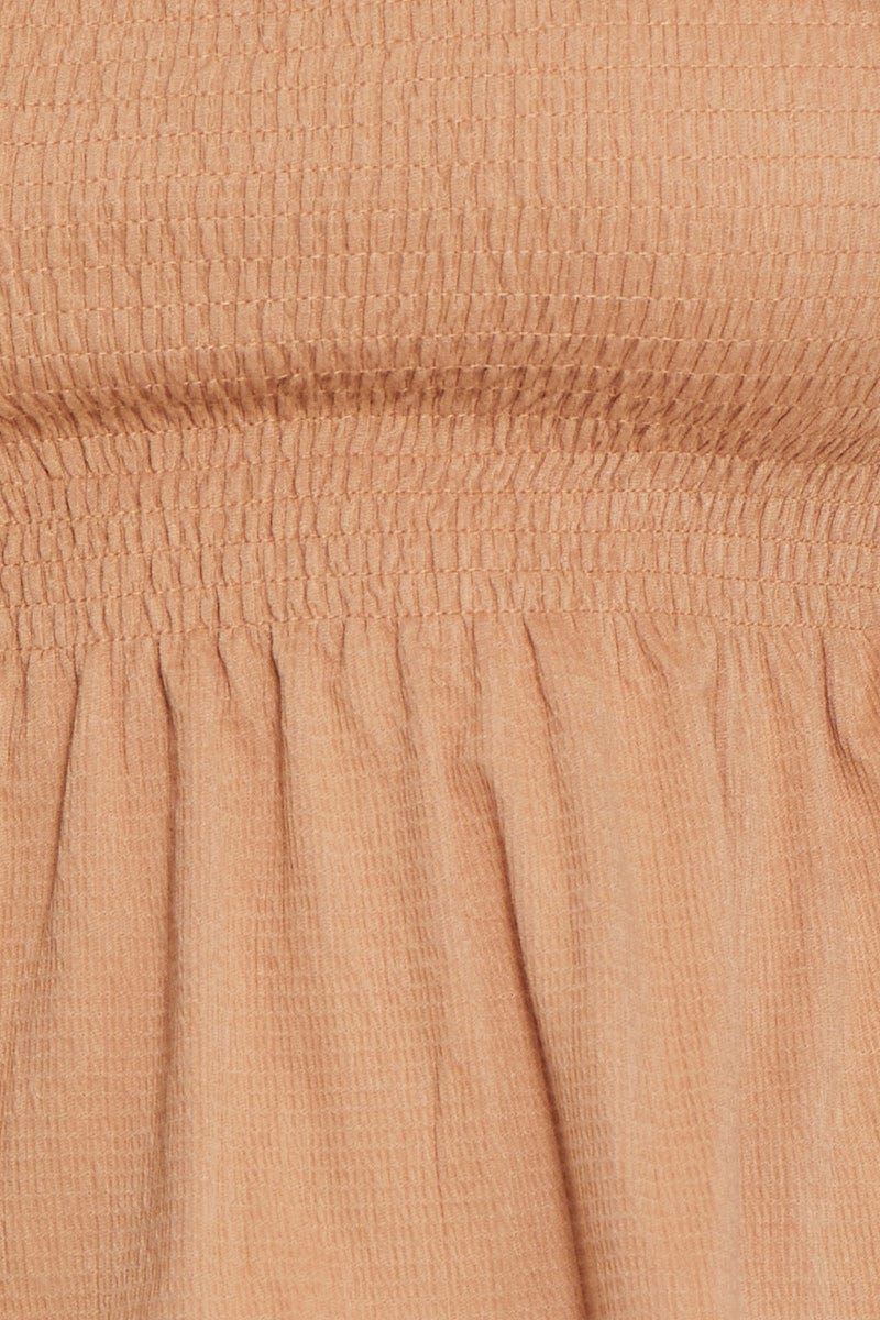 Brown Peplum Top Off The Shoulder Puff Sleeve Shirred - Image 6