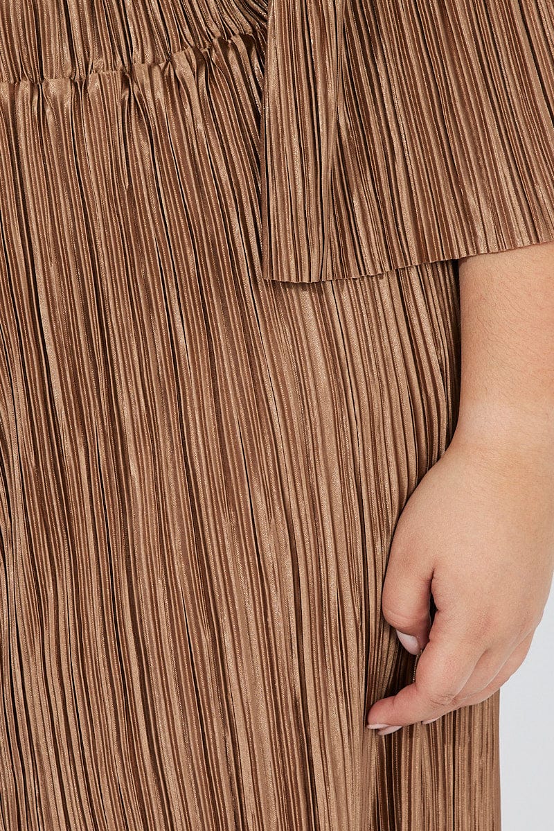 Brown Plisse Pants Wide Leg High Rise - Image 6