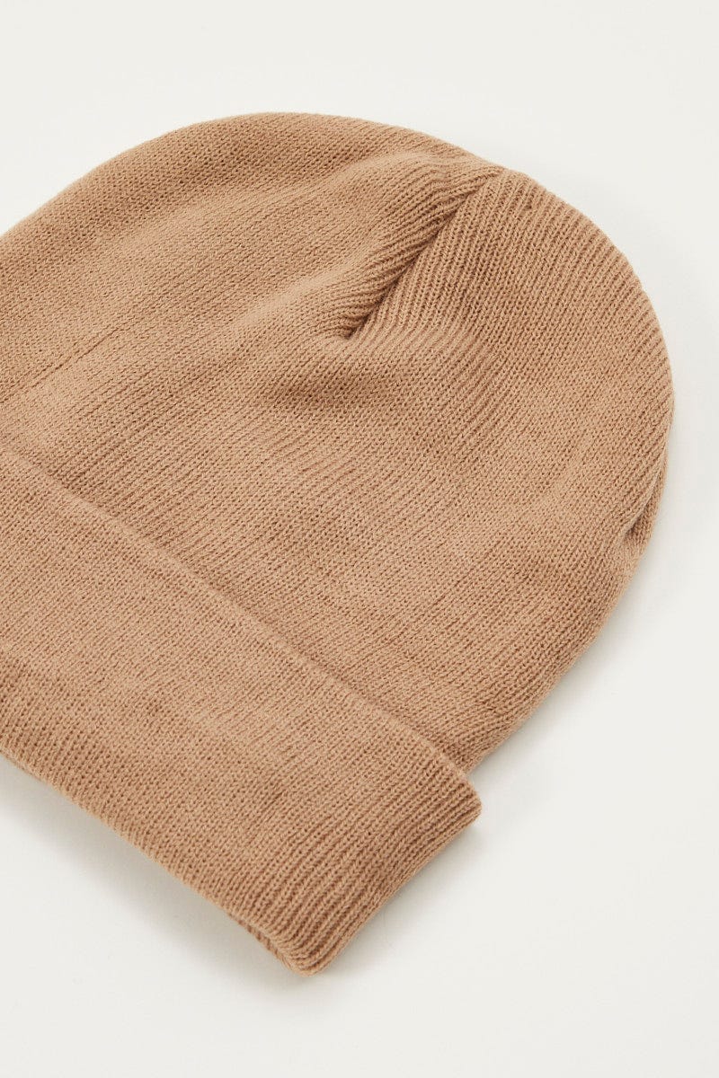 Brown Plus Ribbed Beanie - Image 3