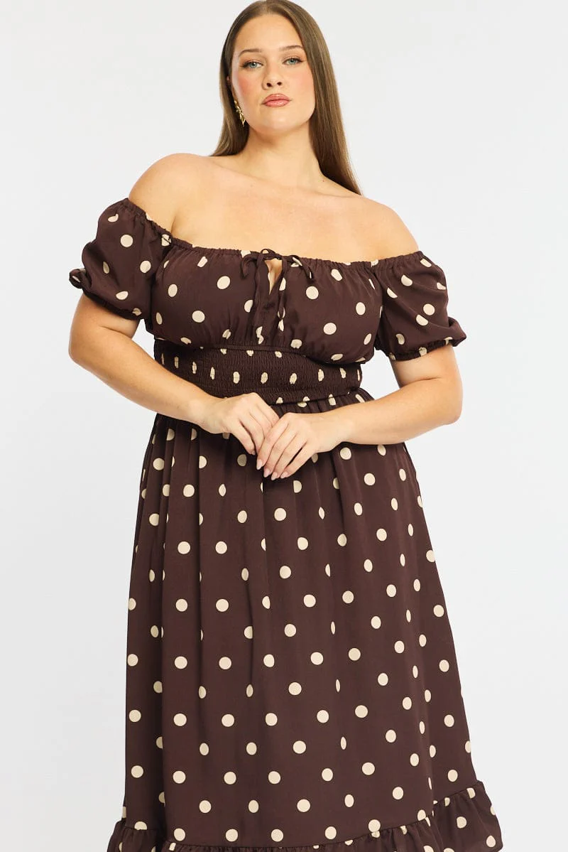 Brown Polka Dot Maxi Dress Short Sleeve Polka Dot - Image 2