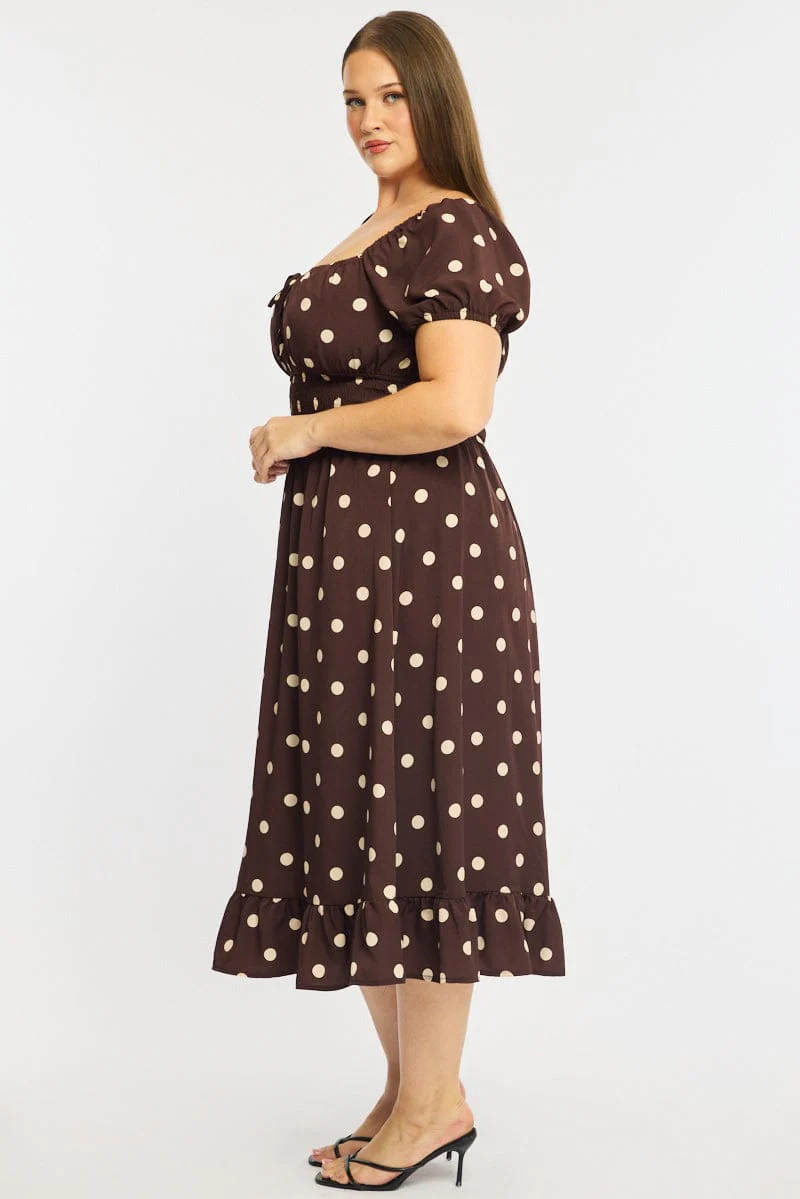 Brown Polka Dot Maxi Dress Short Sleeve Polka Dot - Image 4