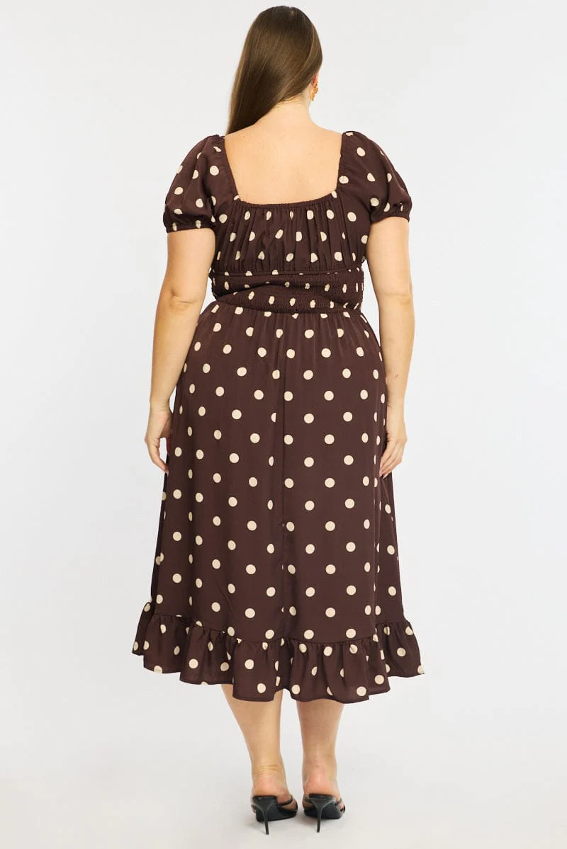 Brown Polka Dot Maxi Dress Short Sleeve Polka Dot - Image 5