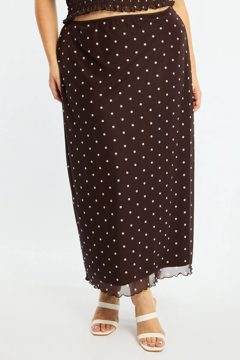 Brown Polka Dot Maxi Skirt Mesh - Image 2