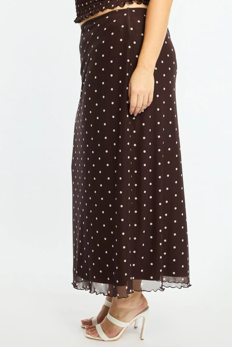 Brown Polka Dot Maxi Skirt Mesh - Image 4