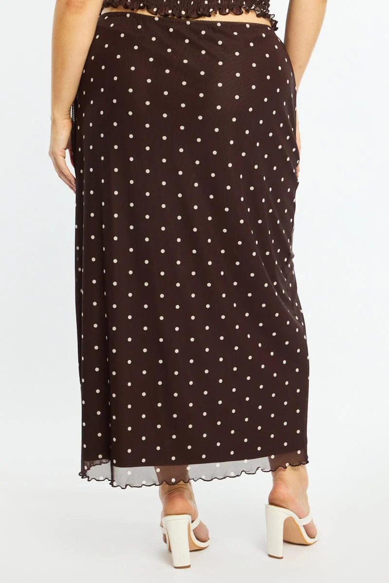 Brown Polka Dot Maxi Skirt Mesh - Image 5